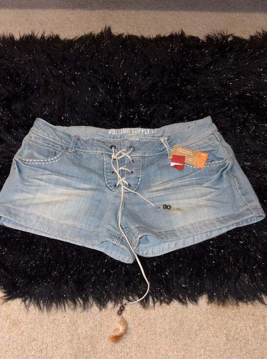 Mossimo Supply Co. Pants - Mossimo Supply Co. Y2K Lace-Up Denim Shorts with Bead and Feather Detail